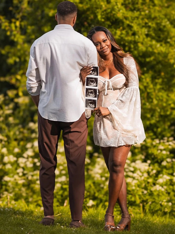 Momnfancy White Lace Off Shoulder Drawstring Ruffle Photoshoot Maternity Mini Dress