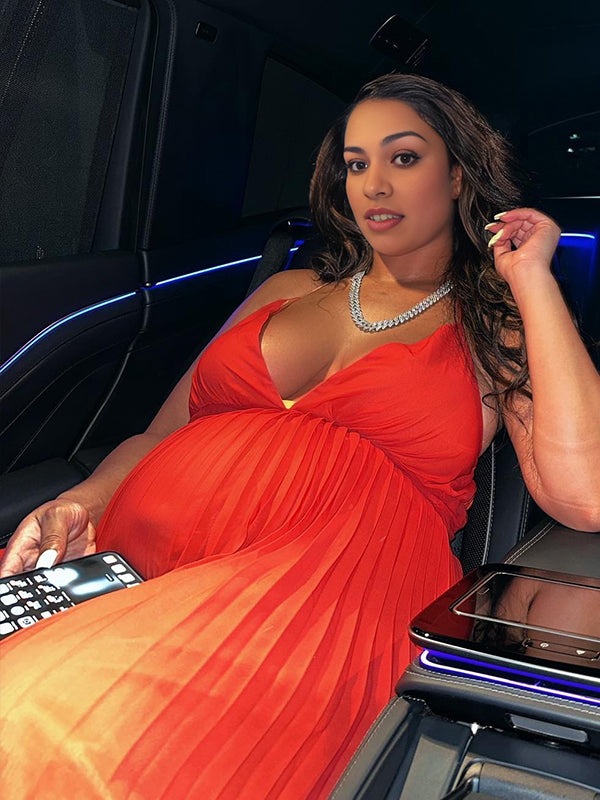 Momnfancy Orange Gradient Color Pleated Cami Maternity Maxi Dress