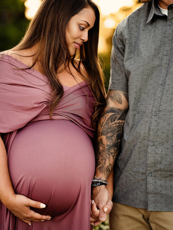 Momnfancy Solid Color Backless Tie Back Photoshoot Maternity Maxi Dress