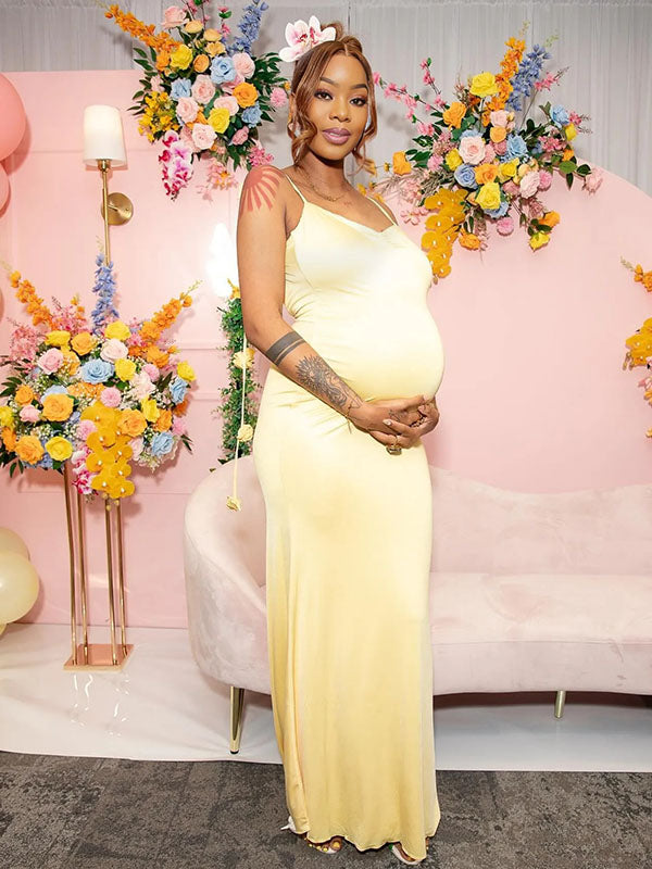 Momnfancy 3D Flowers Backless Sweetheart Neckline Bodycon Elegant Baby Shower Maternity Maxi Dress