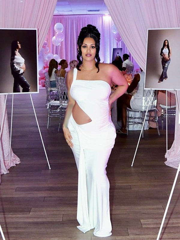 Momnfancy Twist Backless One Shoulder Maternity Maxi Dresses