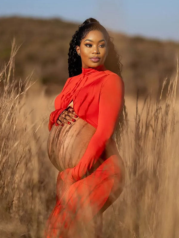 Momnfancy Red Cross Front Crop Cut Out Maternity Photoshoot Dress