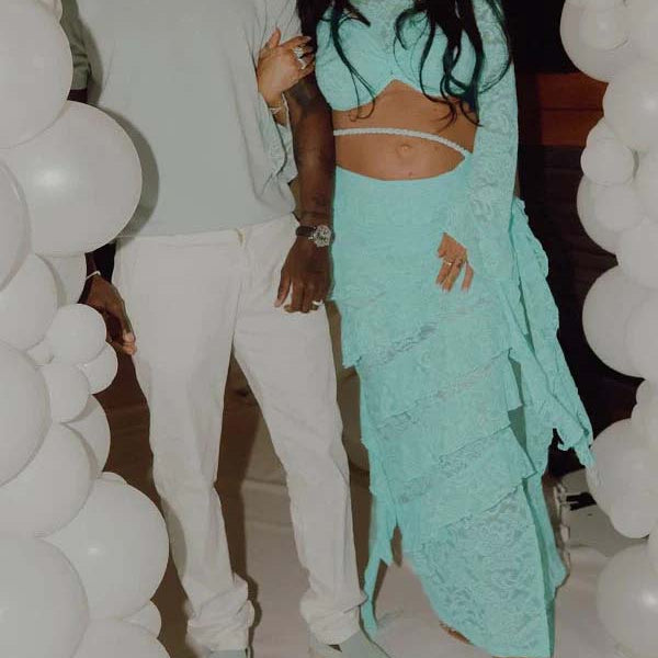 Momnfancy Lace Ruffle 2-in-1 Bodycon Patry Maternity Maxi Dress