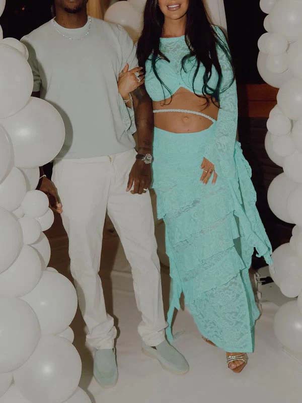 Momnfancy Lace Ruffle 2-in-1 Bodycon Patry Maternity Maxi Dress