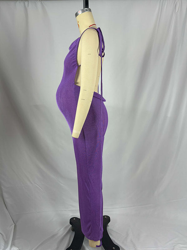 Momnfancy Solid Color Backless Bodycon Photoshoot Maternity Maxi Dress