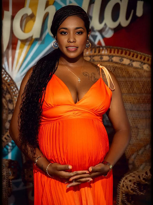 Momnfancy Orange Gradient Color Pleated Cami Maternity Maxi Dress