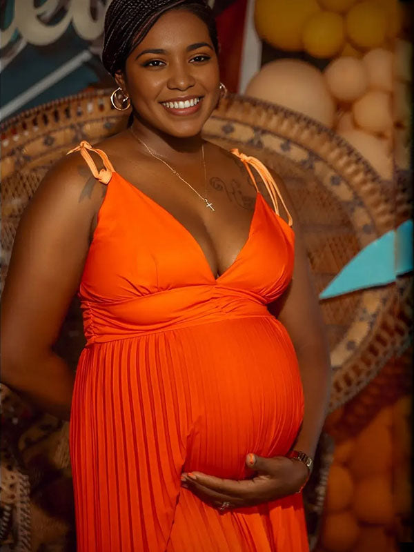 Momnfancy Orange Gradient Color Pleated Cami Maternity Maxi Dress