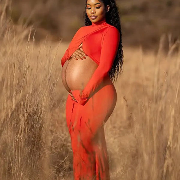 Momnfancy Red Cross Front Crop Cut Out Maternity Photoshoot Dress