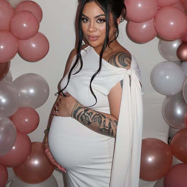 Momnfancy Strap Ties One Shoulder Baby Shower Maternity Maxi Dress