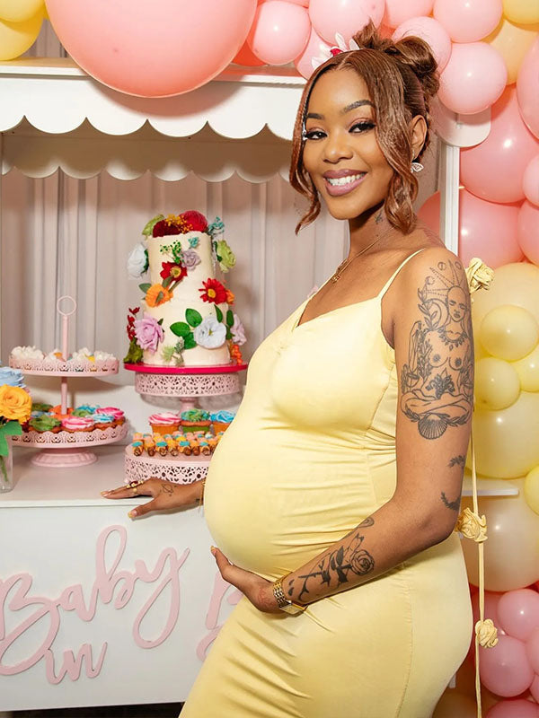 Momnfancy 3D Flowers Backless Sweetheart Neckline Bodycon Elegant Baby Shower Maternity Maxi Dress