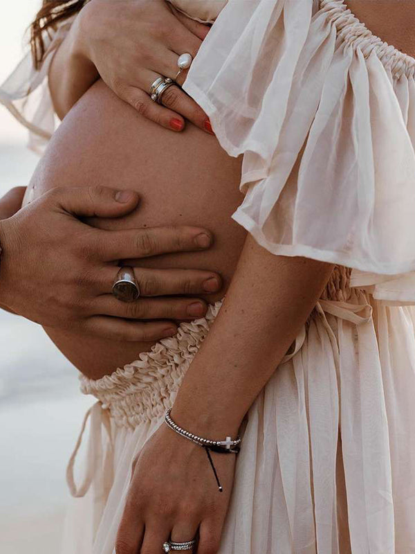 Momnfancy Bohemian Off Shoulder Backless Ruffle 2 piece set Photoshoot Maternity Maxi Dress