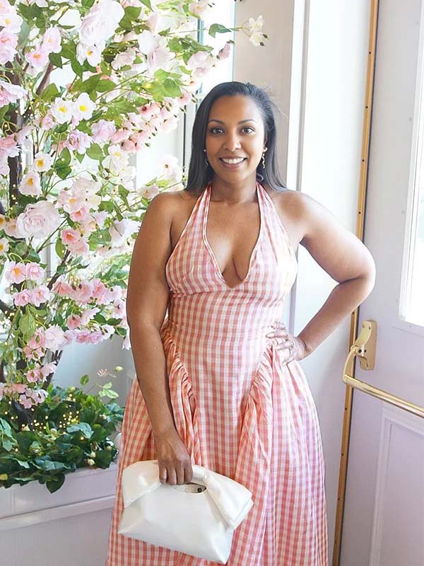 Momnfancy Halter Neck Plaid Flowy Photoshoot Party Maternity Dress