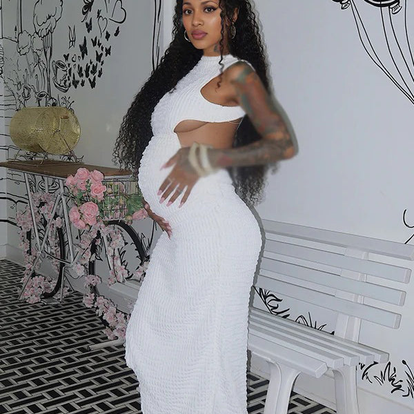 Momnfancy Backless Bodycon Maternity Maxi Dresses
