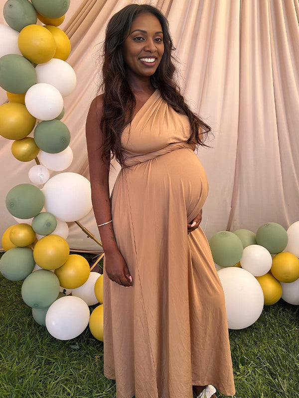 Momnfancy Wrap Convertible Backless Tie Back Maternity Photoshoot Maxi Dress