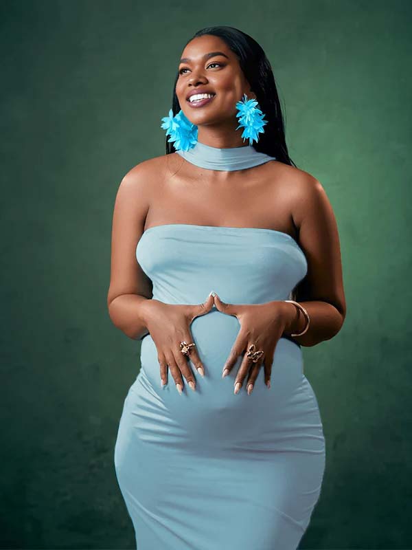 Momnfancy Halter Neck Mermaid Bodycon Tube Top Maternity Maxi Dress