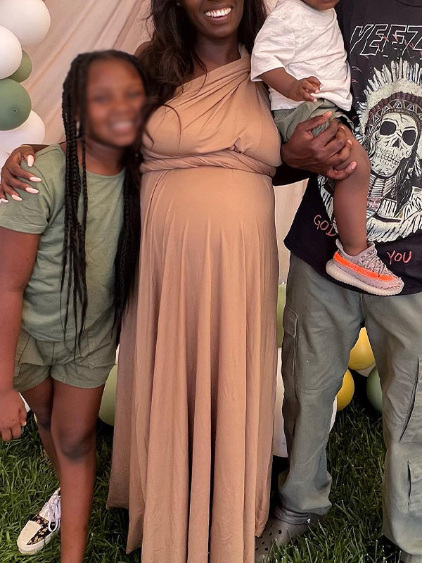 Momnfancy Wrap Convertible Backless Tie Back Maternity Photoshoot Maxi Dress