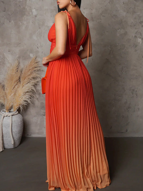 Momnfancy Orange Gradient Color Pleated Cami Maternity Maxi Dress