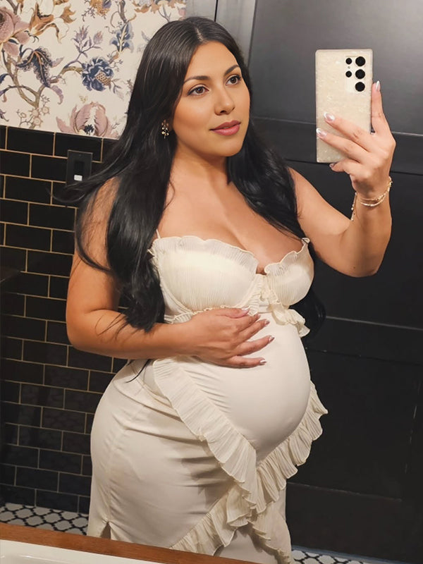 Momnfancy White Tulle Ruffle Side Slit Cami Maternity Maxi Dress
