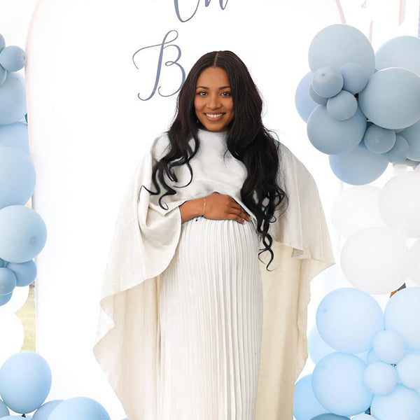 Momnfancy Lace Off Shoulder Flare Sleeve Maternity Maxi Dress