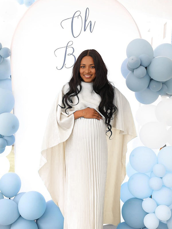 Momnfancy Lace Off Shoulder Flare Sleeve Maternity Maxi Dress