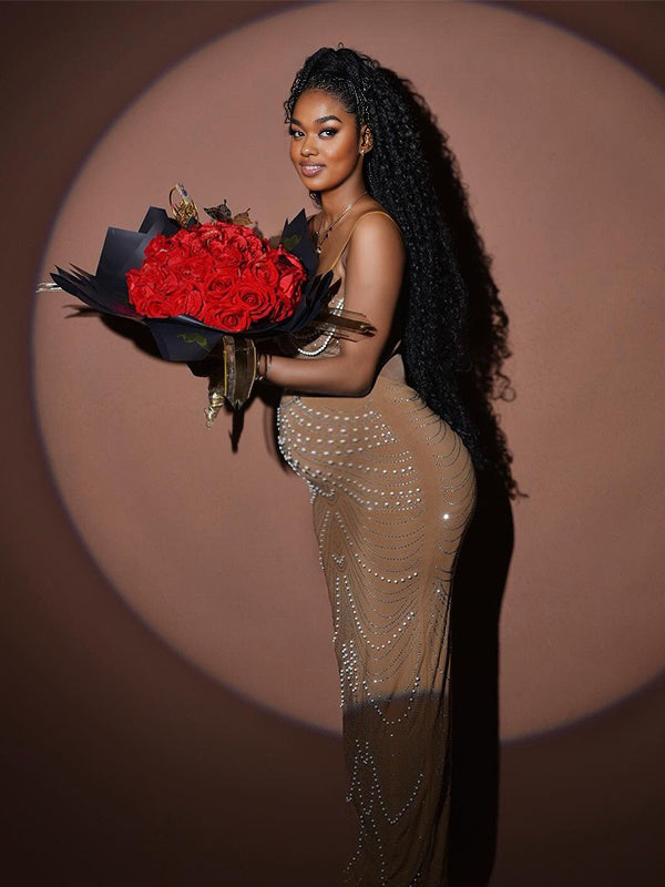 Momnfancy Mermaid Sparkly Spaghetti Strap Photoshoot Maternity Maxi Dress