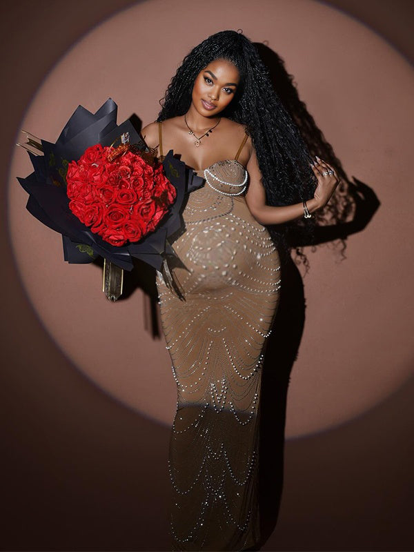 Momnfancy Mermaid Sparkly Spaghetti Strap Photoshoot Maternity Maxi Dress