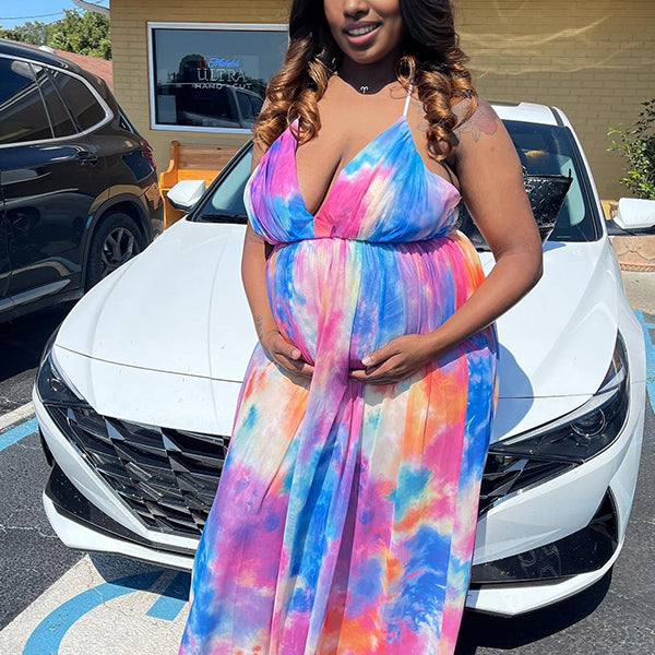Momnfancy Big Swing Multicolor Tulle Maternity Maxi Dresses