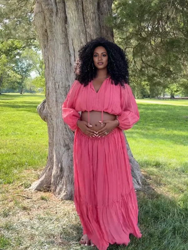 Momnfancy 2-in-1 Ruched Elegant Maternity Maxi Dresses