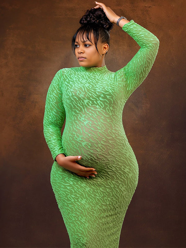 Momnfancy Print Bodycon Elegant Maternity Maxi Dresses