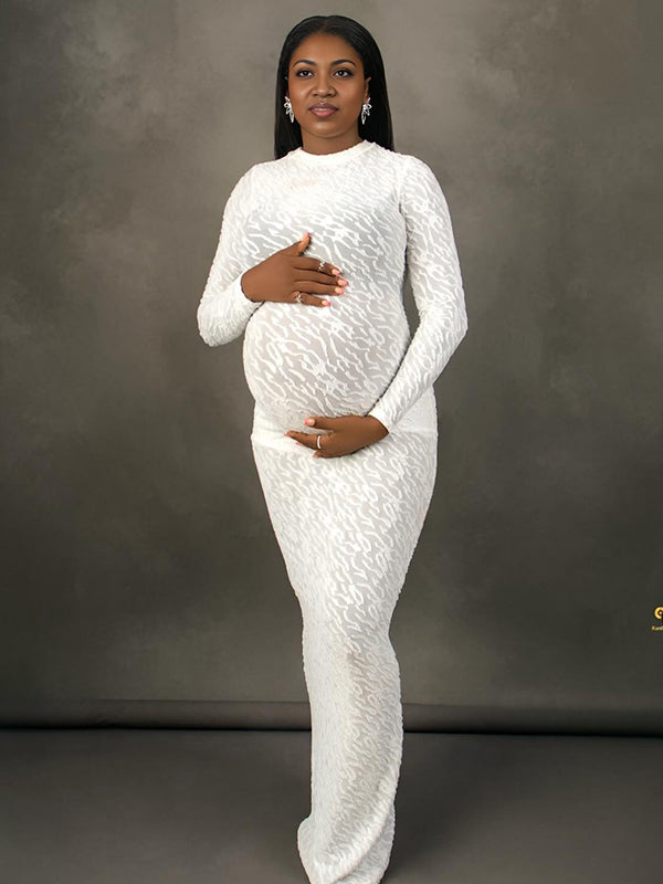 Momnfancy Print Bodycon Elegant Maternity Maxi Dresses