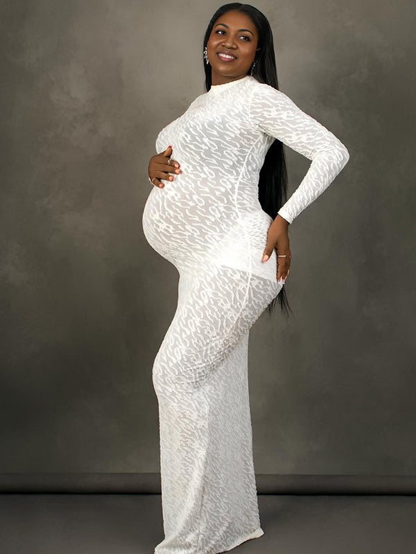 Momnfancy Print Bodycon Elegant Maternity Maxi Dresses