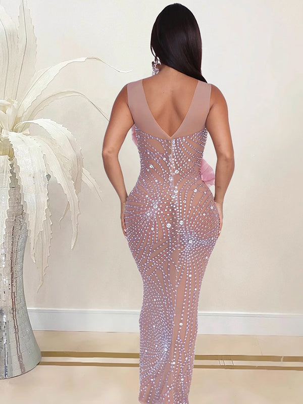 Momnfancy Backless Print Sequin Maternity Maxi Dresses