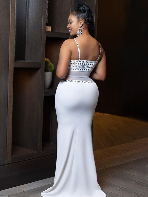 Momnfancy Sparkly Spaghetti Strap Mermaid Maternity Maxi Dresses