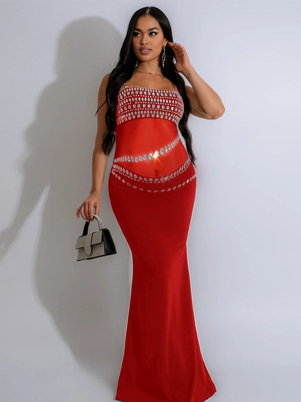 Momnfancy Sparkly Spaghetti Strap Mermaid Maternity Maxi Dresses