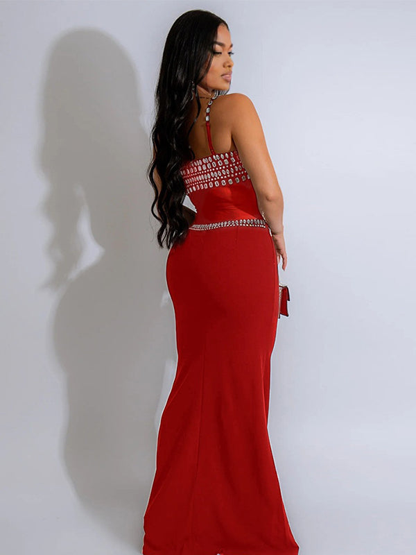 Momnfancy Sparkly Spaghetti Strap Mermaid Maternity Maxi Dresses