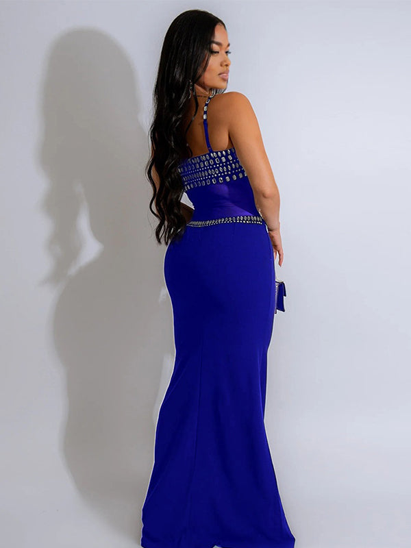 Momnfancy Sparkly Spaghetti Strap Mermaid Maternity Maxi Dresses