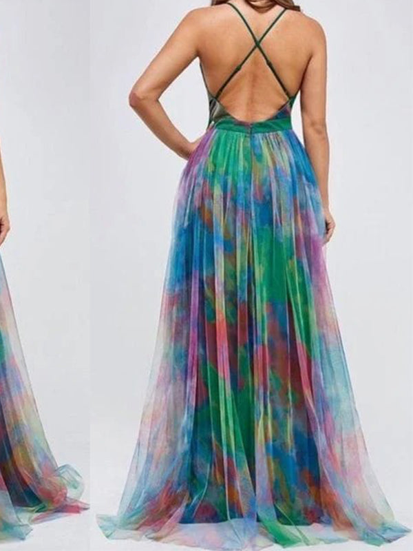 Momnfancy Bleach Band Spaghetti Strap Trailing Maternity Maxi Dresses