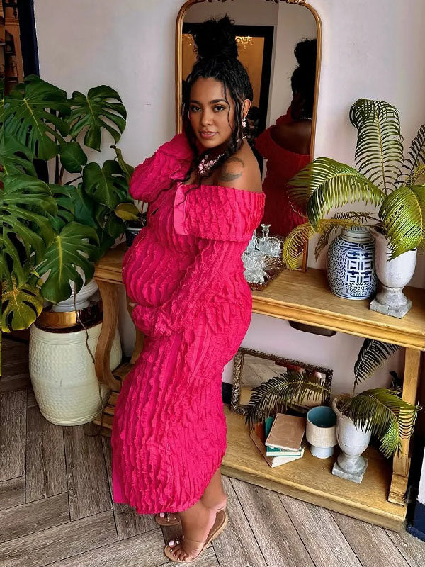 Momnfancy Off Shoulder Bodycon Babyshower Maternity Maxi Dress