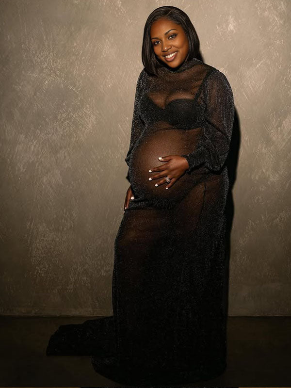 Momnfancy Mesh Bright Wire Bodycon Mermaid Photoshoot Maternity Maxi Dress