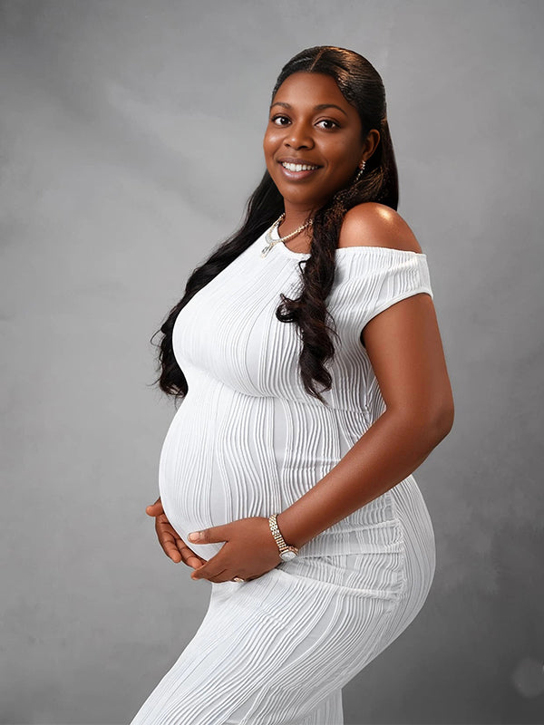 Momnfancy Water Ripples Oblique Shoulder Maternity Maxi Dresses