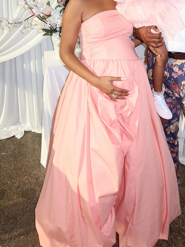 Momnfancy Tube Top Side Slit Maternity Maxi Dresses