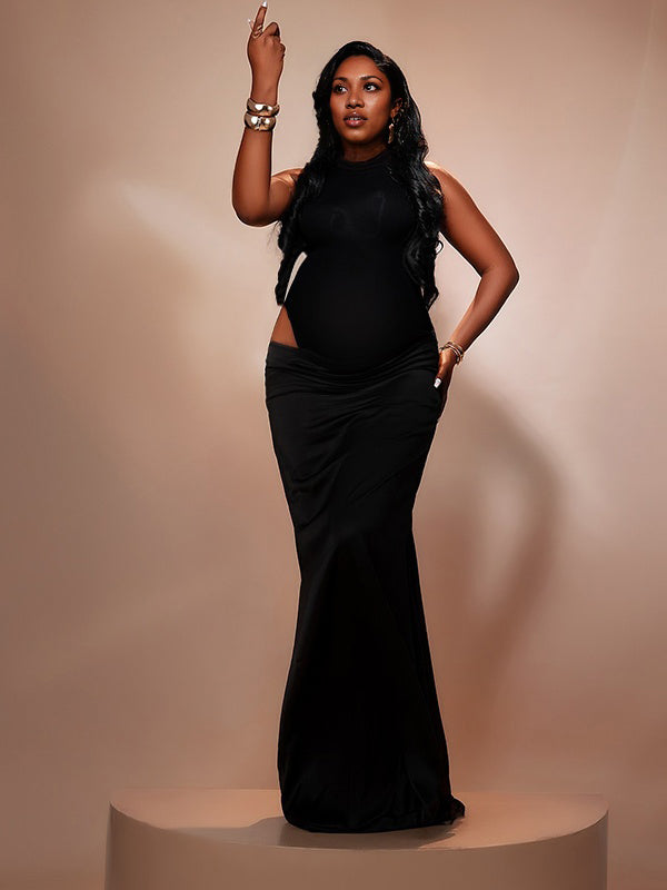 Momnfancy Cut-out Bodycon Ruched Maternity Maxi Dresses