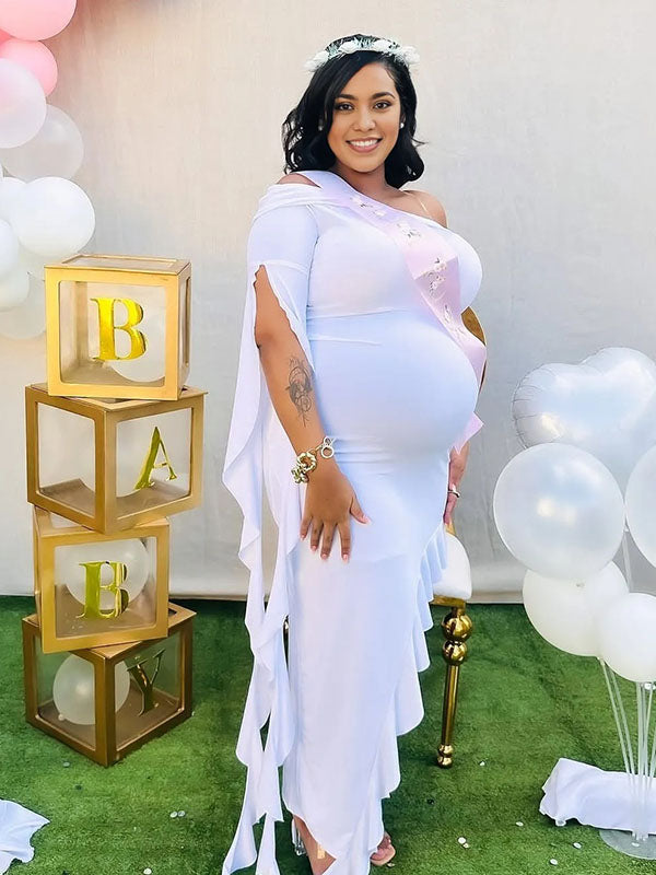 Momnfancy One Shoulder Ruffle Bodycon Maternity Maxi Dress