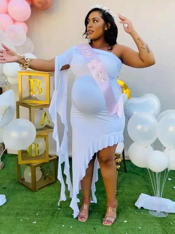 Momnfancy One Shoulder Ruffle Bodycon Maternity Maxi Dress