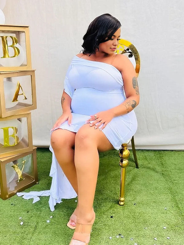 Momnfancy One Shoulder Ruffle Bodycon Maternity Maxi Dress