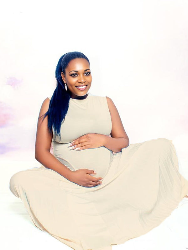 Momnfancy Band Collar Ruched Maternity Mini Dresses