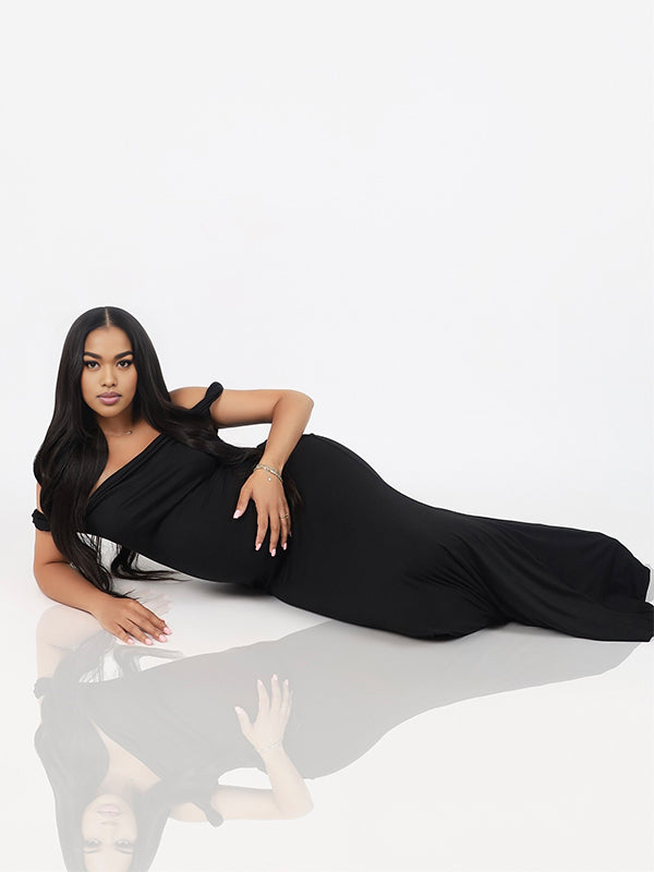 Momnfancy Oblique Shoulder Bodycon Maternity Maxi Dresses