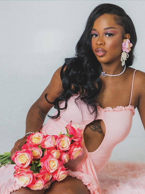 Momnfancy Pink Ruffle Crop Cut Out Irregular Mesh Bodycon Photoshoot Maternity Maxi Dress