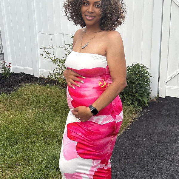 Momnfancy Tube Top Print Maternity Maxi Dresses