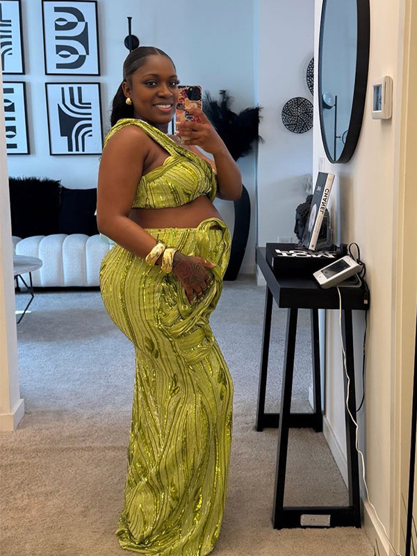 Momnfancy 2-in-1 Oblique Shoulder Maternity Maxi Dresses